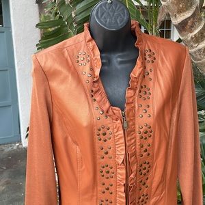 Peter Nygard, iridescent, metallic studded, ruffled, leather jacket
